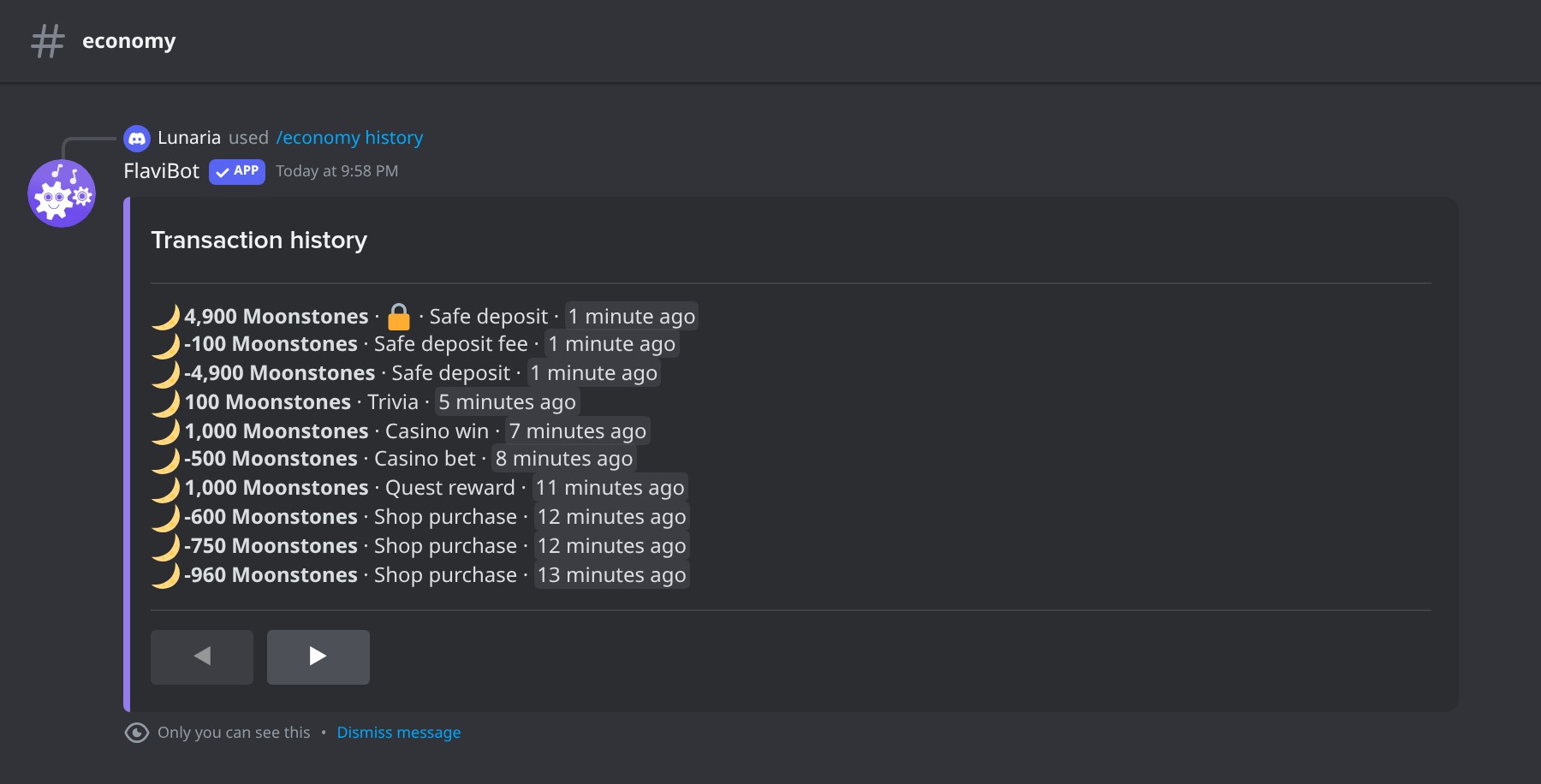 Your transaction history.