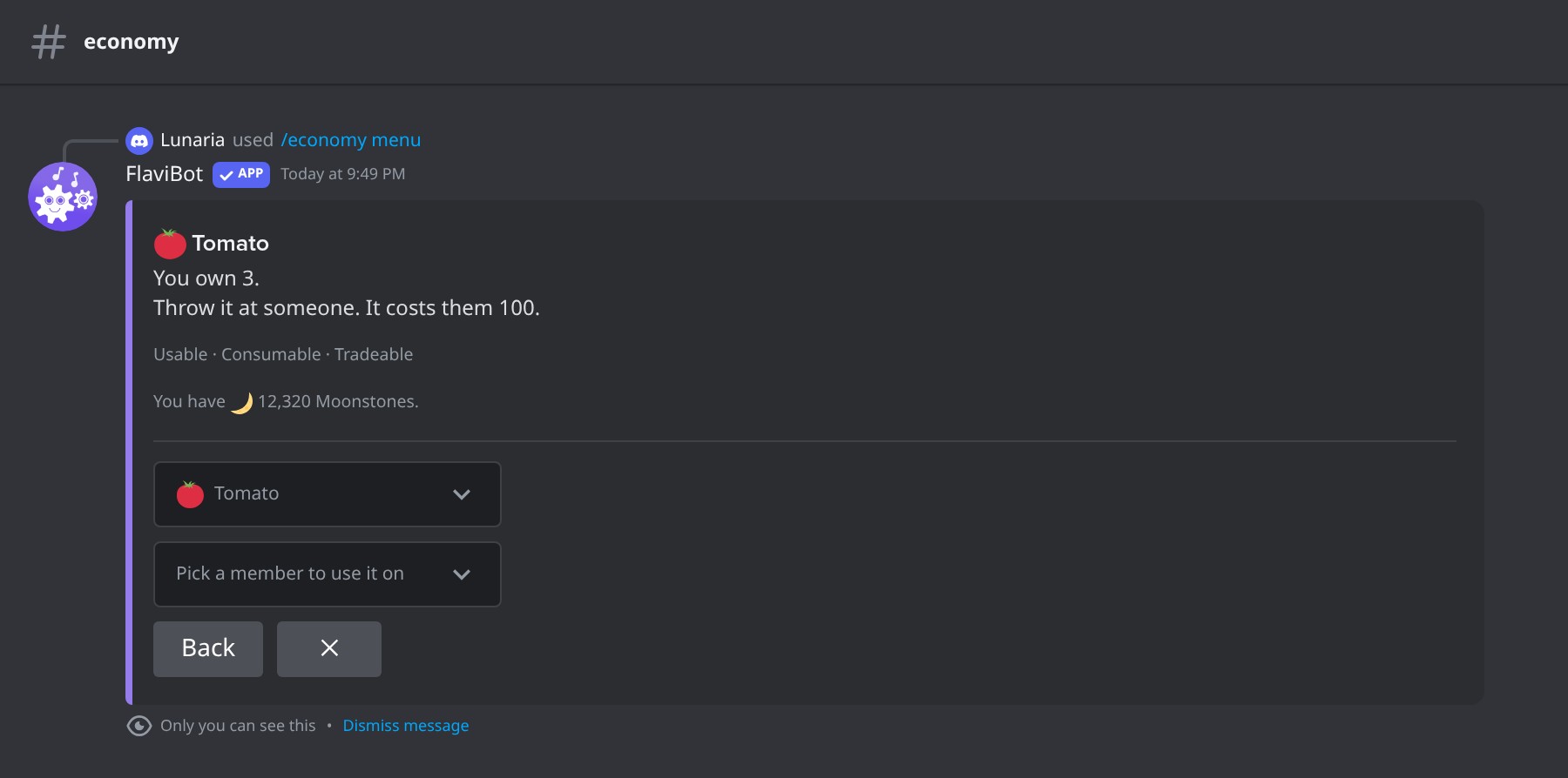 Items made for other members ask who to use them on.