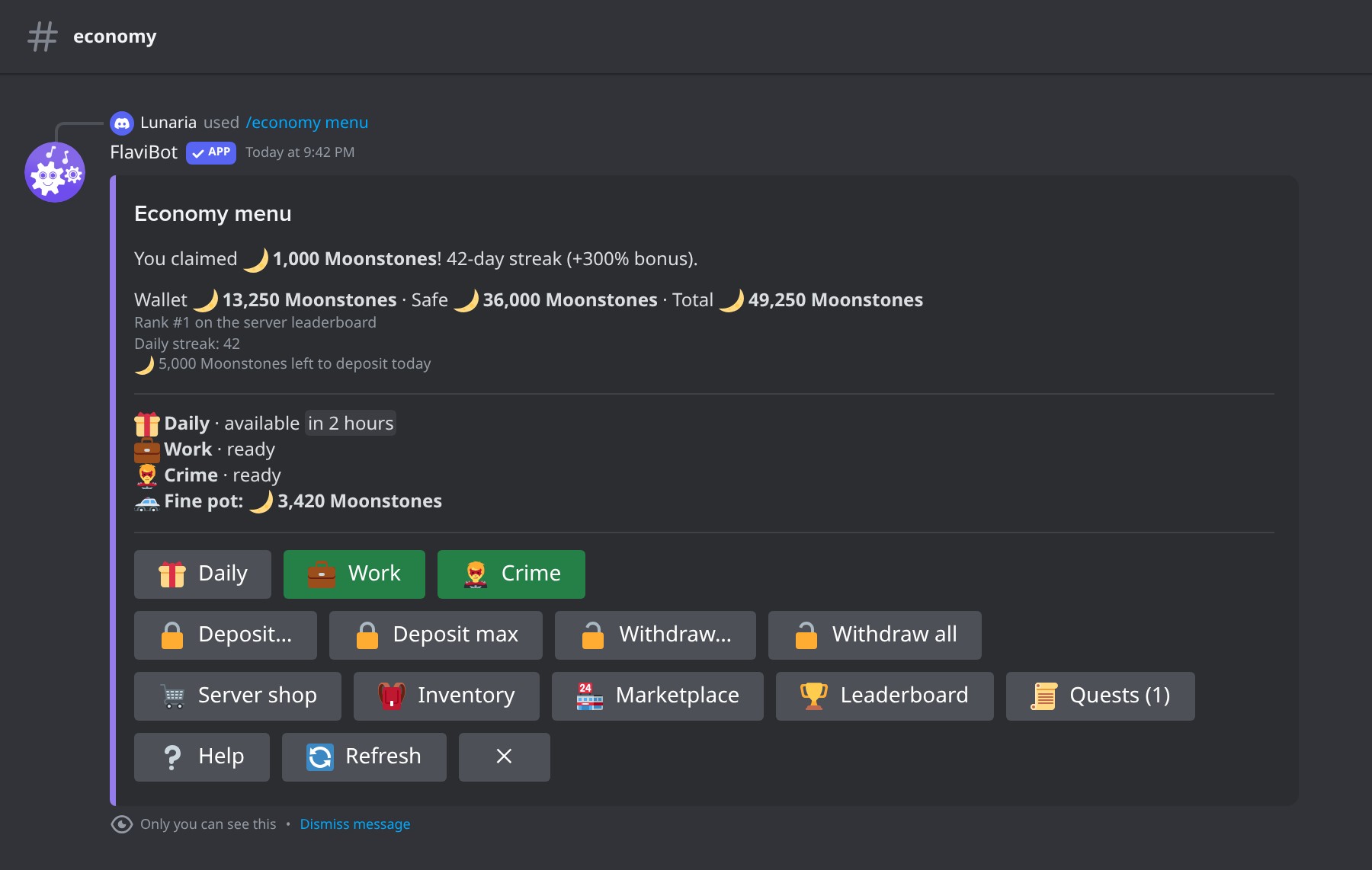 Claim the daily reward from the menu, streak included.