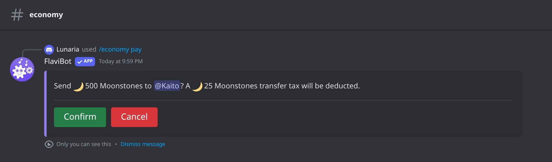 Paying a member asks for confirmation and shows the transfer tax.