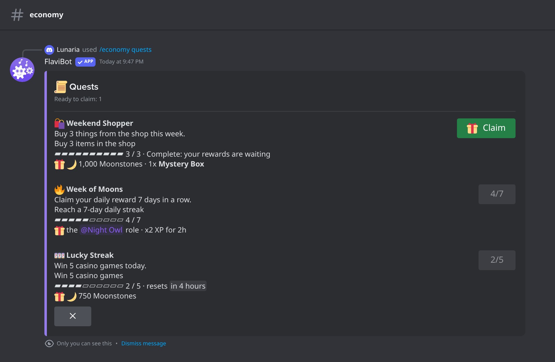 Quests in Discord, one ready to claim