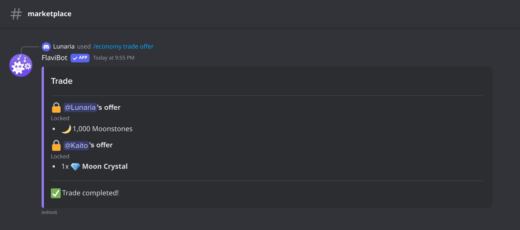 Trade completed.