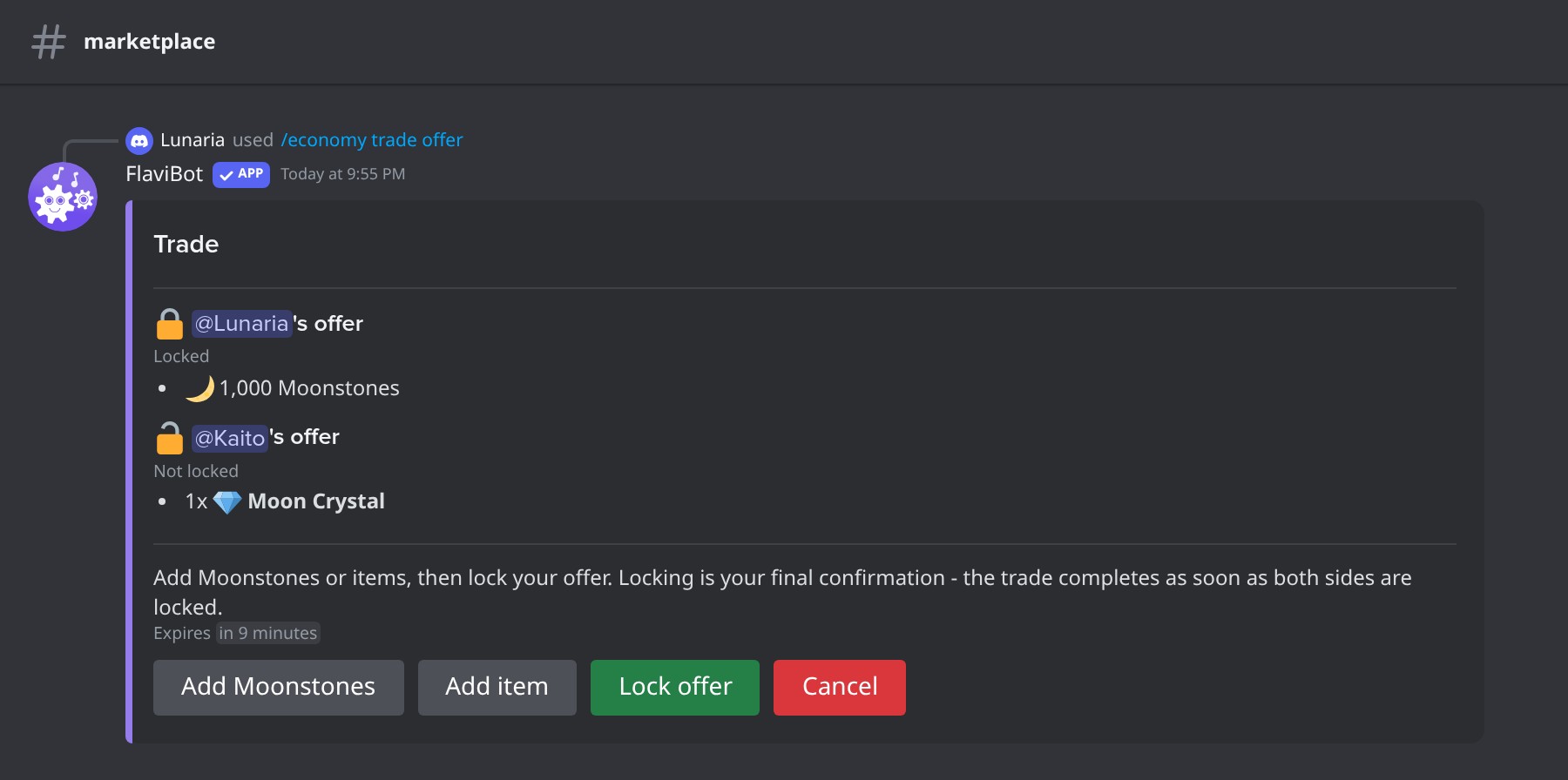 A trade: both sides lock in their offer.