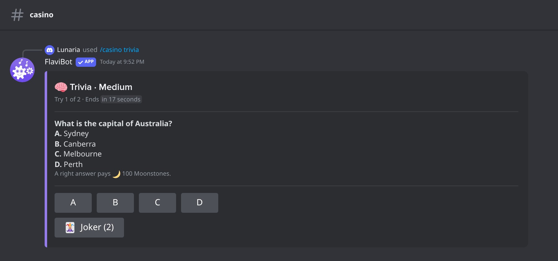 A trivia question against the clock.