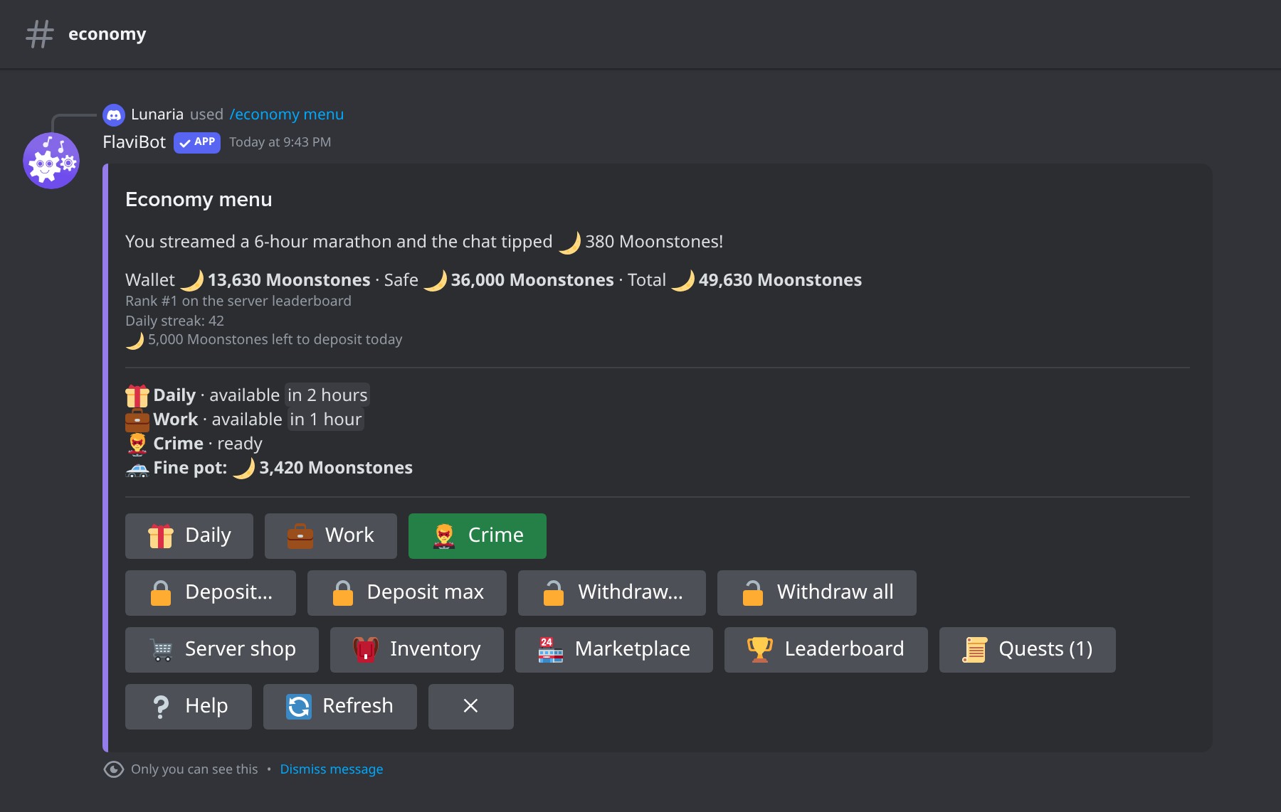Work replies written by your server, this one paying double.