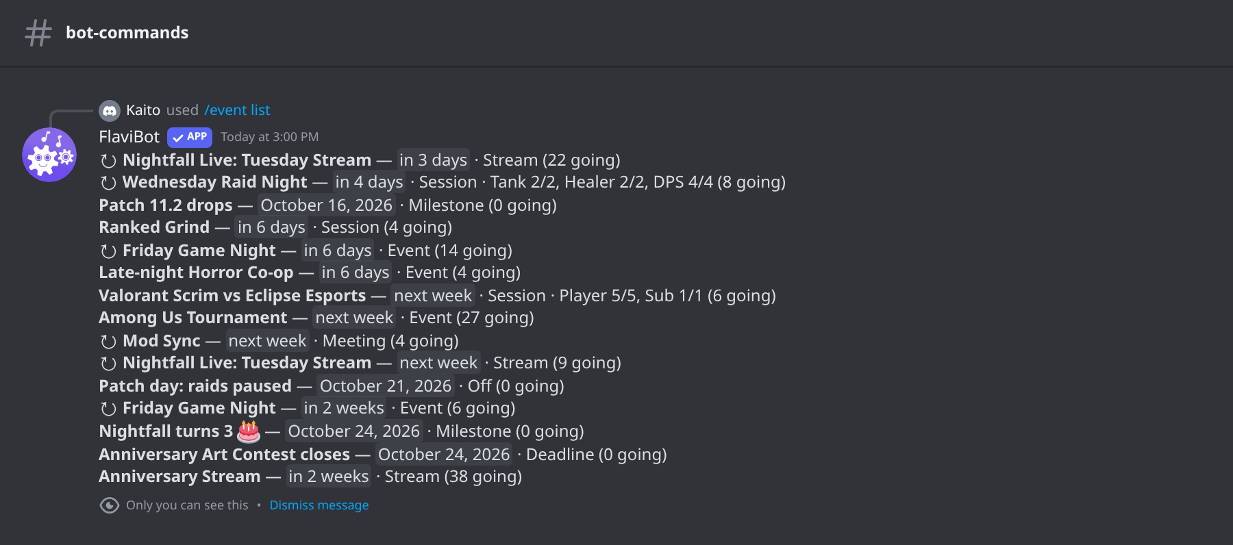 /event list: everything coming up.