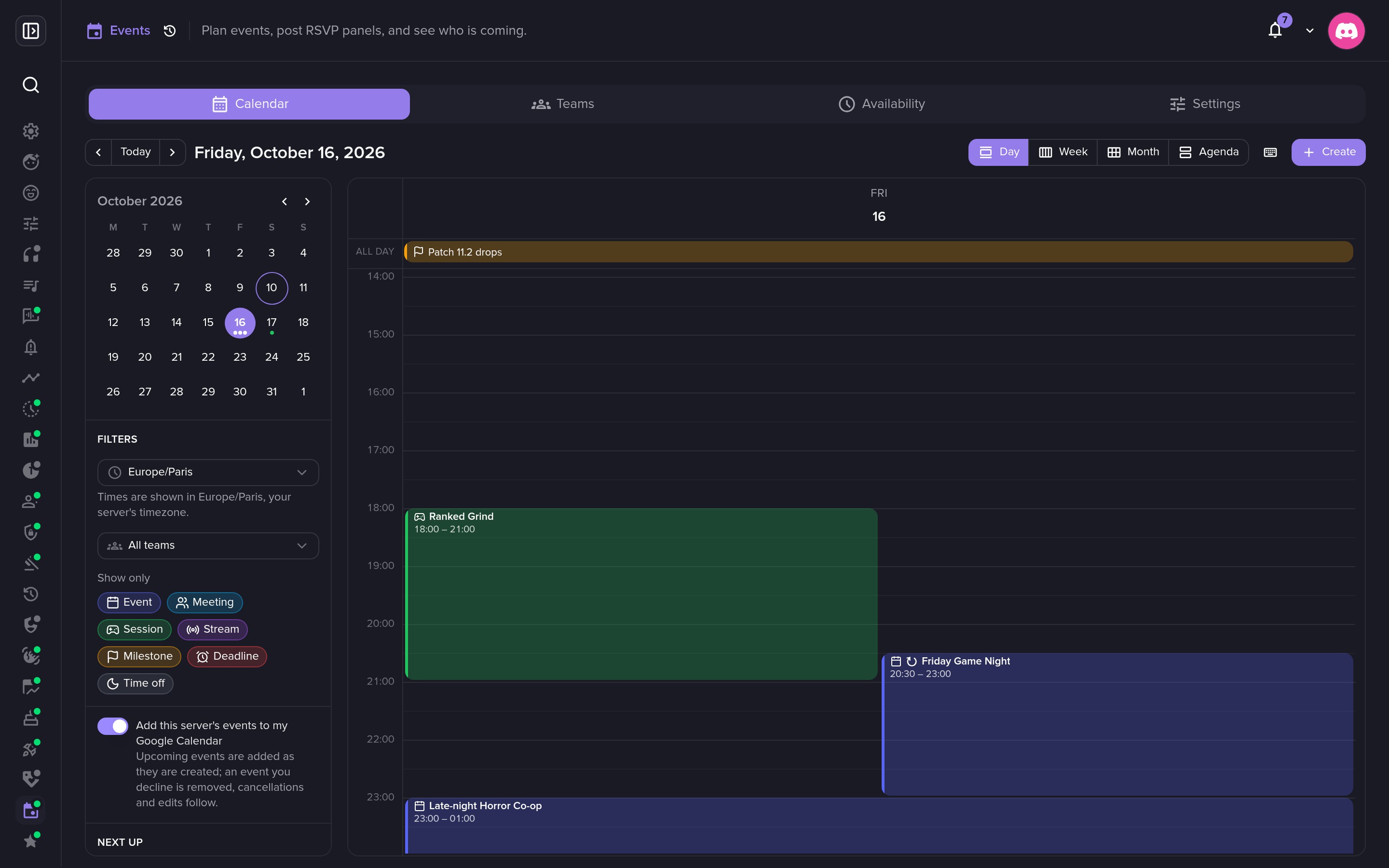 The day view, with all-day events and overlaps side by side.