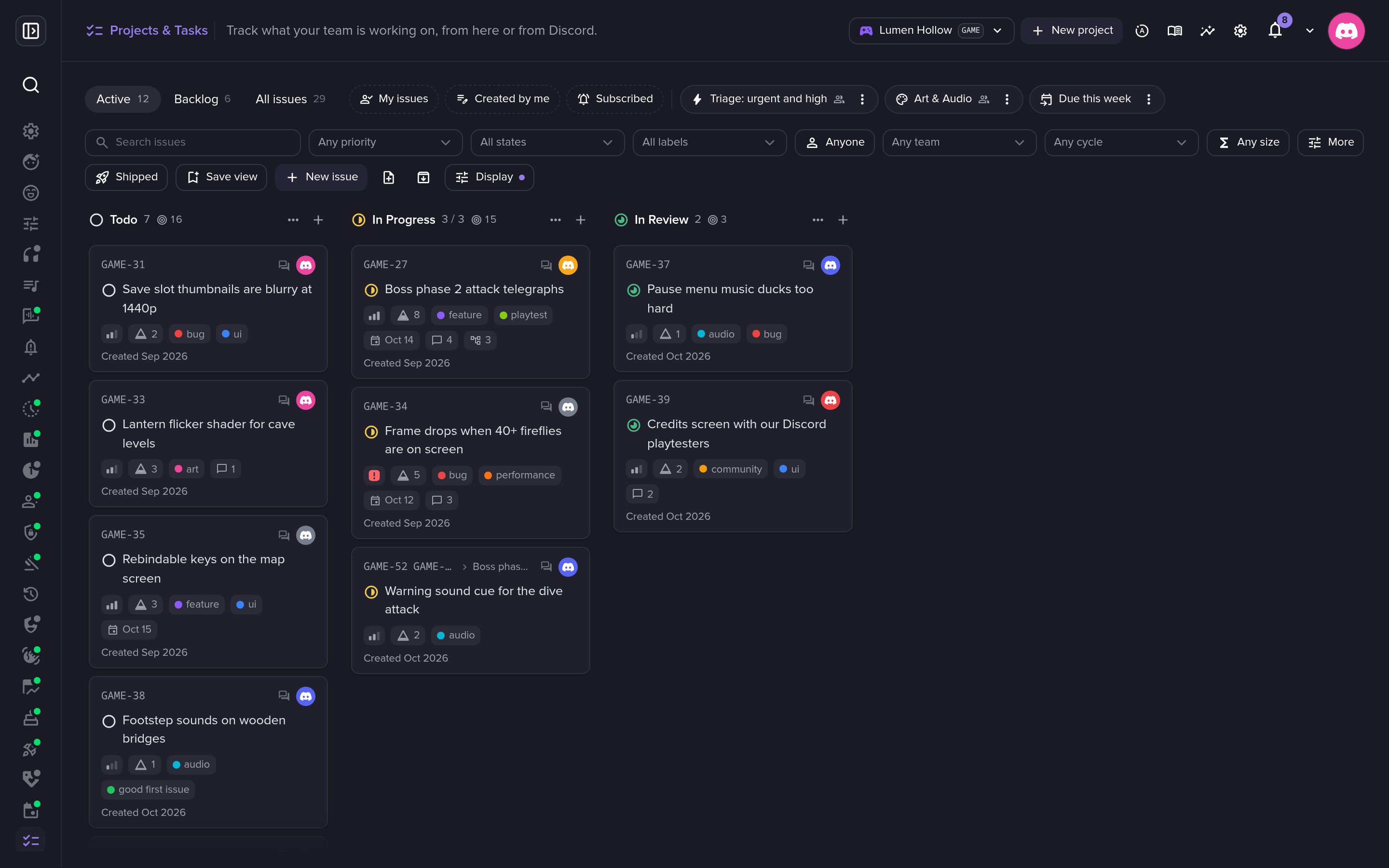 The default Active view: what is being worked on right now.
