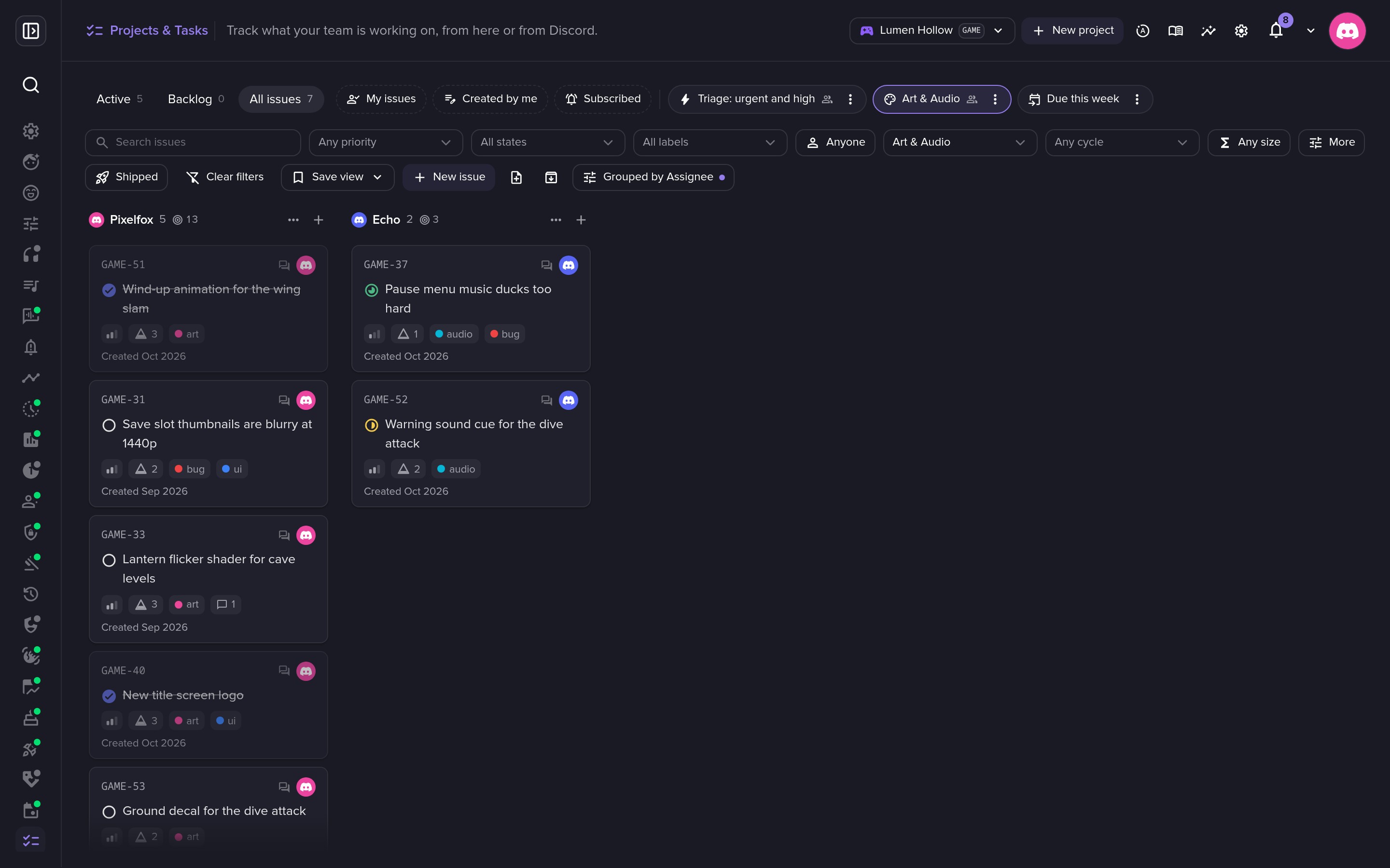 A view per team, grouped by assignee with their points.