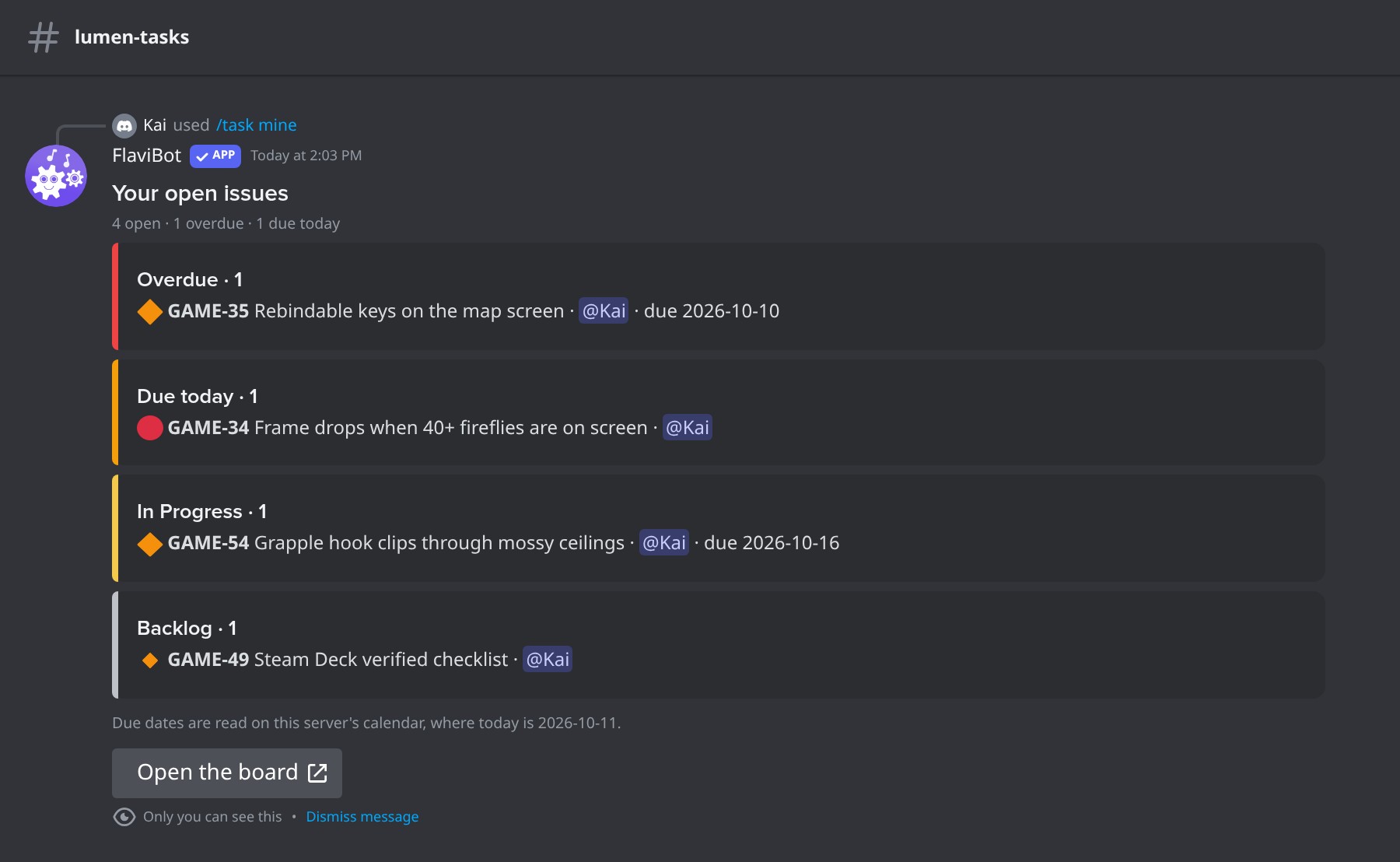 /task mine: your open issues.