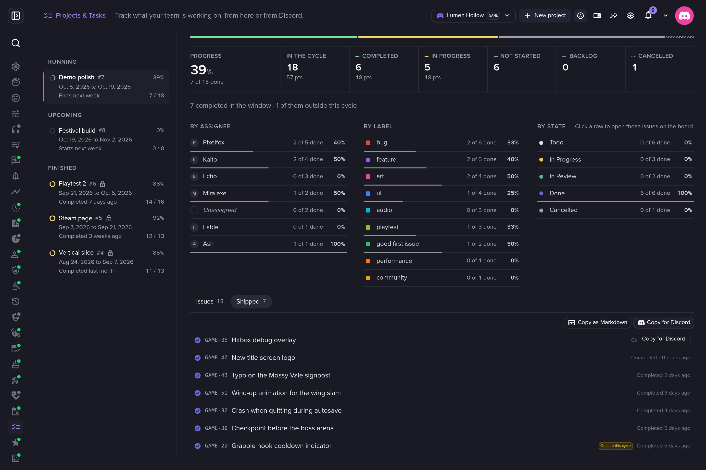 What shipped, ready to copy into Discord as patch notes.