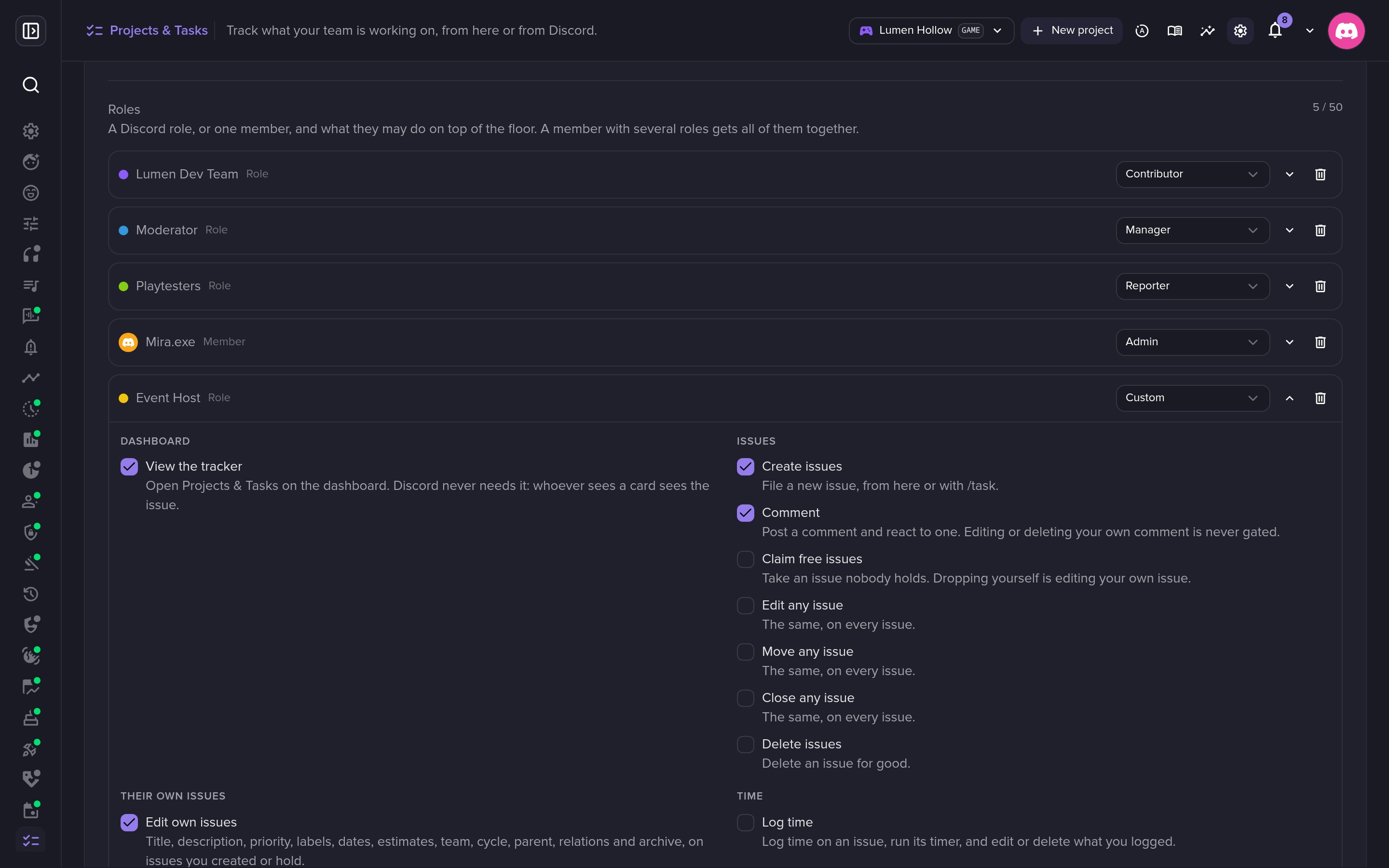 Presets for roles and members: Reporter, Contributor, Manager, Admin.