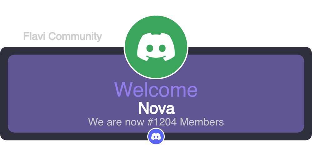 The built-in welcome card, with the member's avatar above the word Welcome, their name and the member count