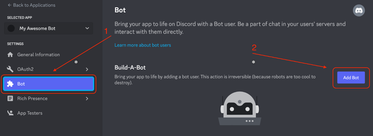 The Bot tab of a Discord application